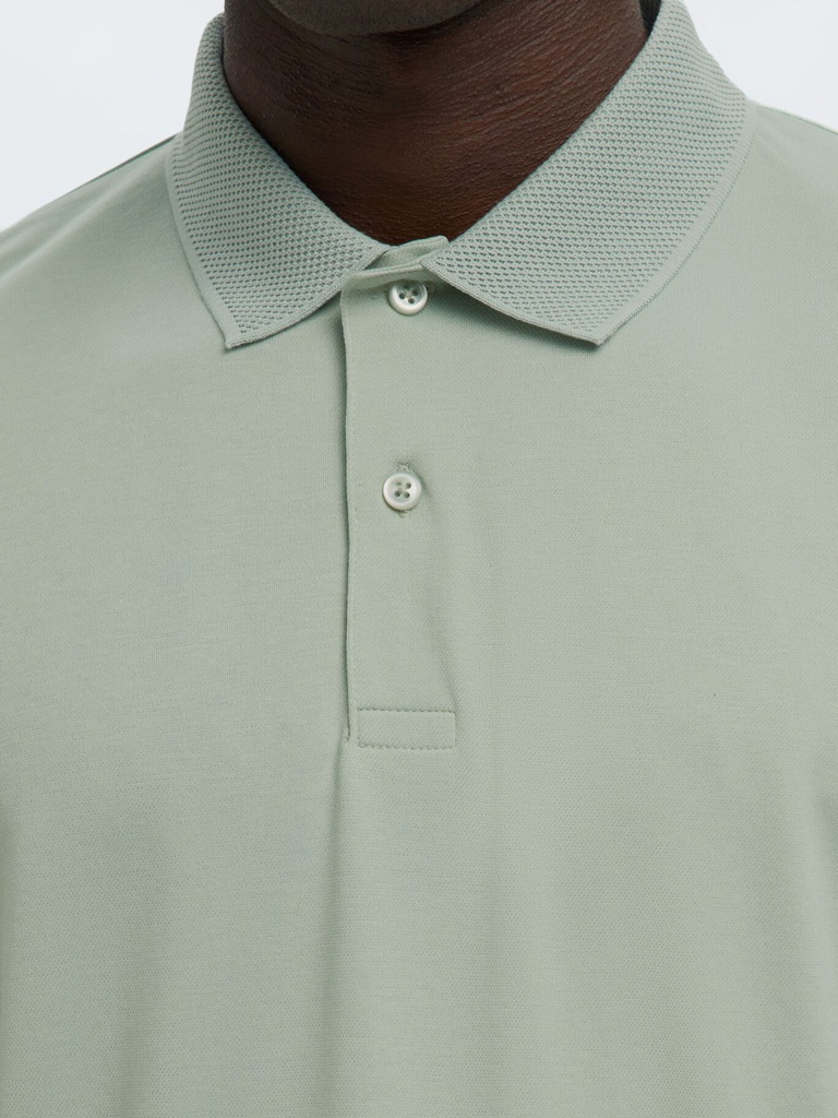 Slhfave Button SS Polo Noos Aqua Grey - Selected