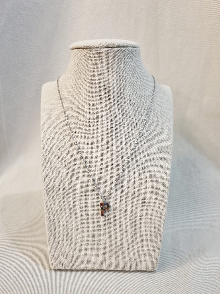 Collar Inicial Plateada Brillo Multicolor Letra "P"