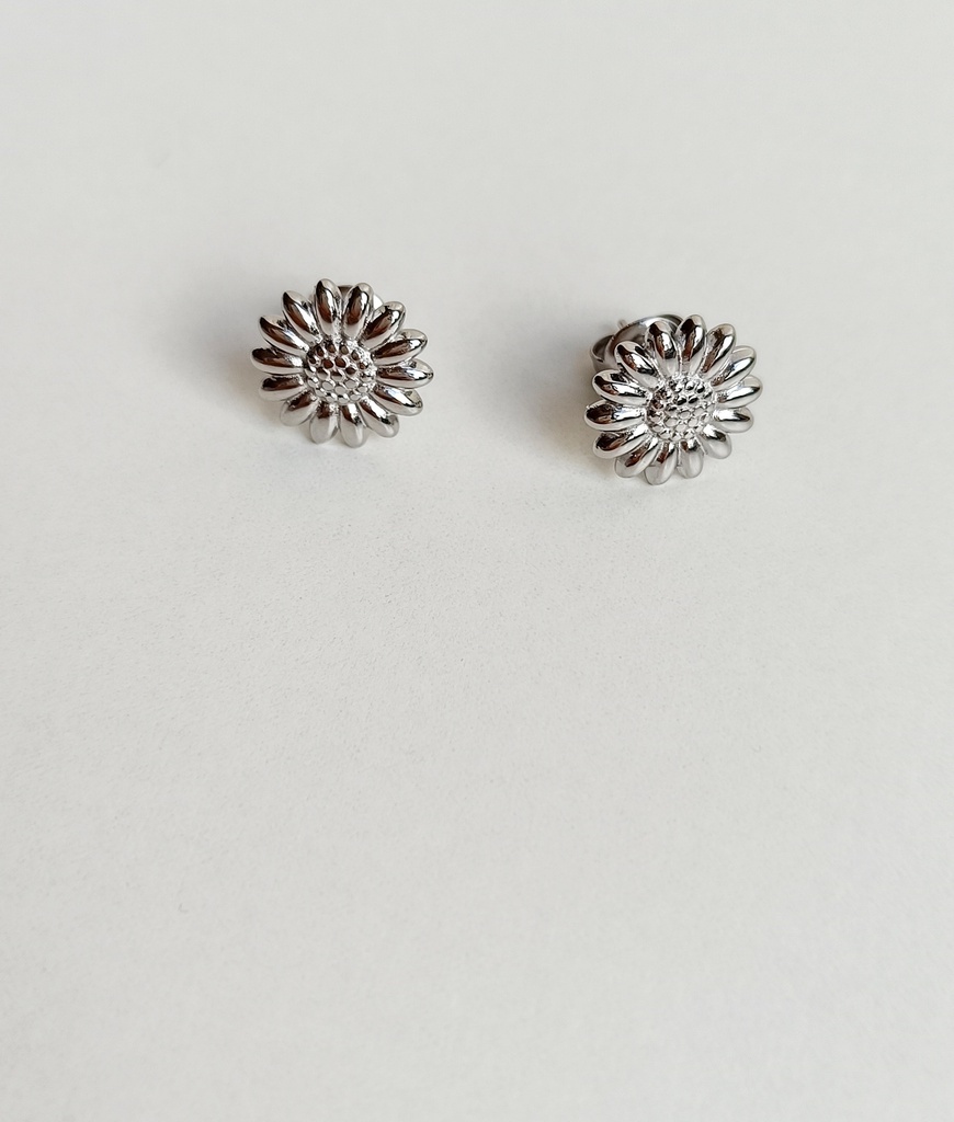 Pendientes Rosetón Margarita Plateado