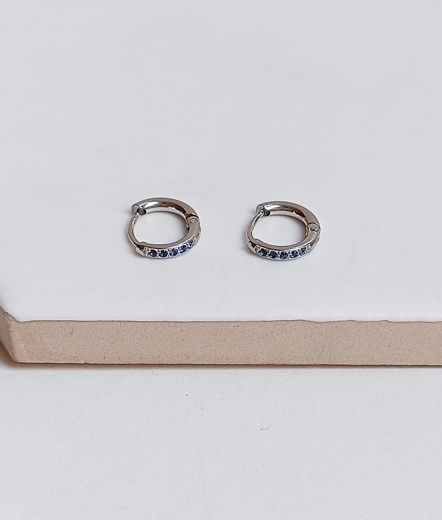 Aros Mini Circonitas Azules Plateado