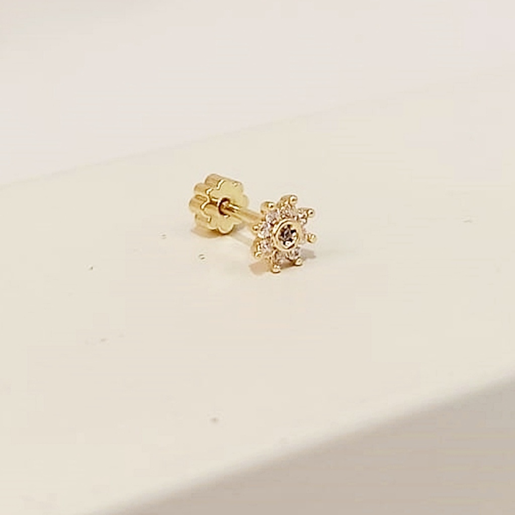 Pendiente Flor Circonita Multipunta Dorado (Rosca)