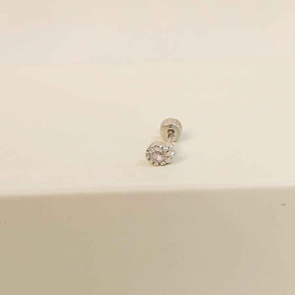 Pendiente Circonita Redonda con Corona (Rosca)