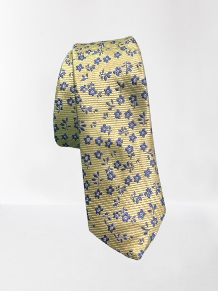 Corbatín amarillo con flores azules