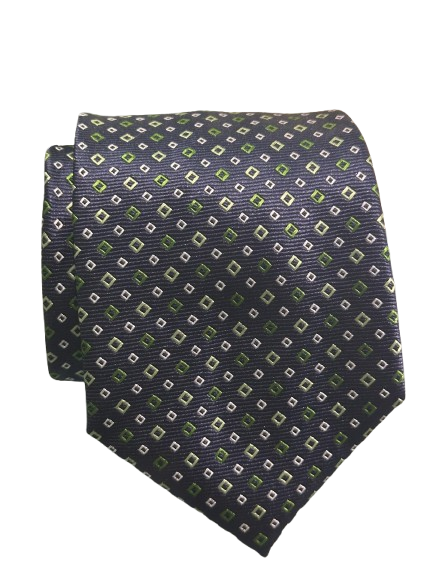 Corbata Azul Marino cuadrados verdes y blancos
