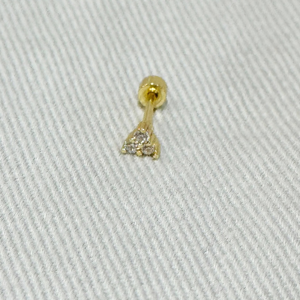 Pendiente Triple Circonitas Triángular Dorado (Rosca)