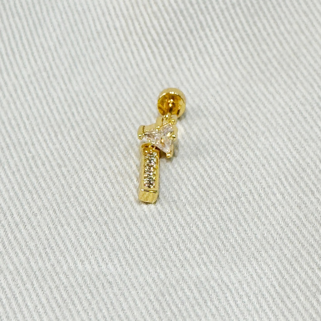 Pendiente Triángulo Con Stick Circonita Dorado (Rosca)