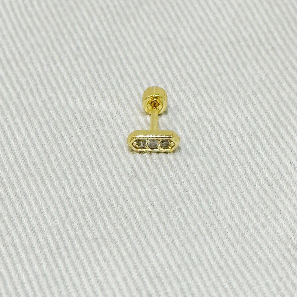 Pendiente Stick Ovalado Circonita Dorado (Rosca)