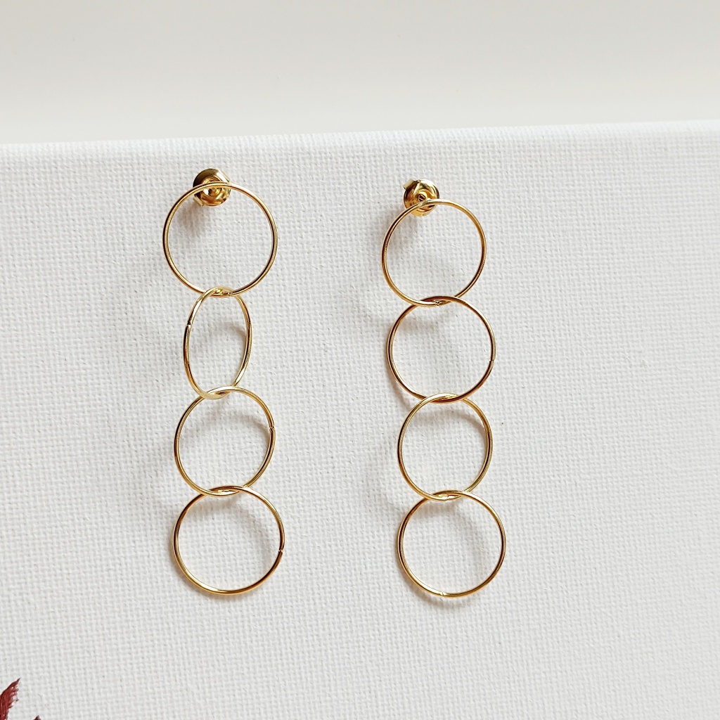 Pendientes Largos Círculos Pequeños Dorado