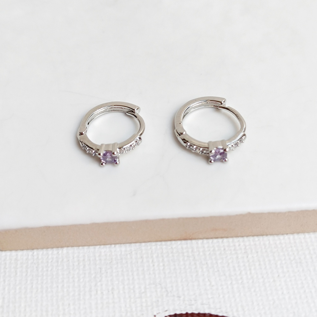 Aros Mini Circonitas Lila Plateado