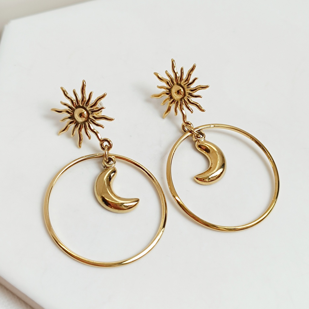Pendientes Sol Luna Dorado