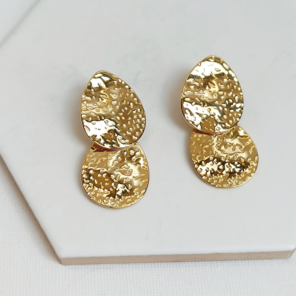 Pendientes Doble Textura Chapada Dorado