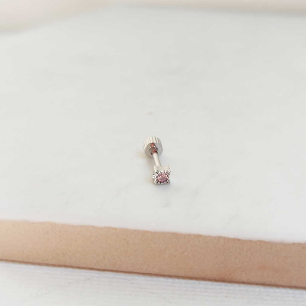 Pendiente Circonita Cuadrado Plateado (Rosca)