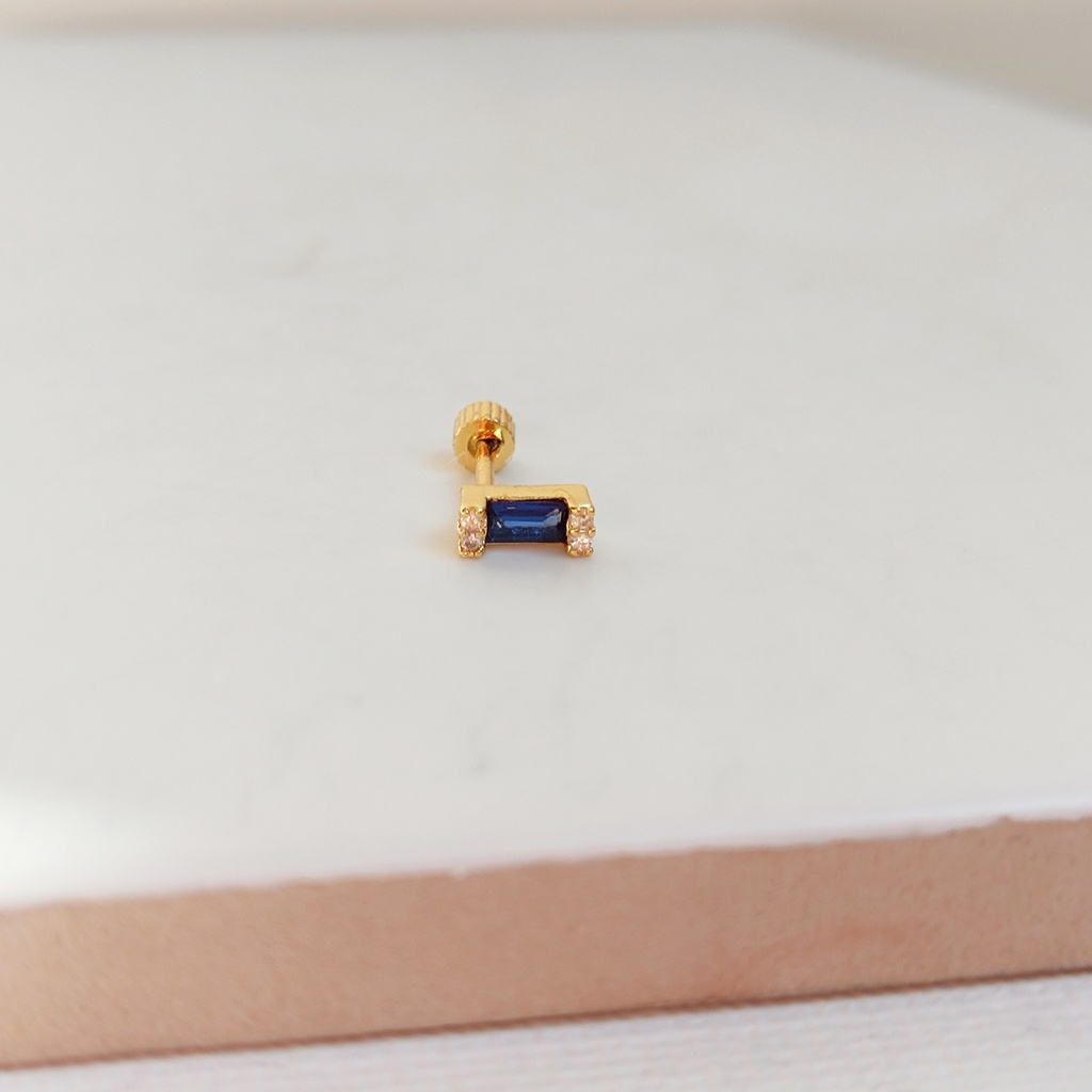 Pendiente Circonita Azul Dorado (Rosca)