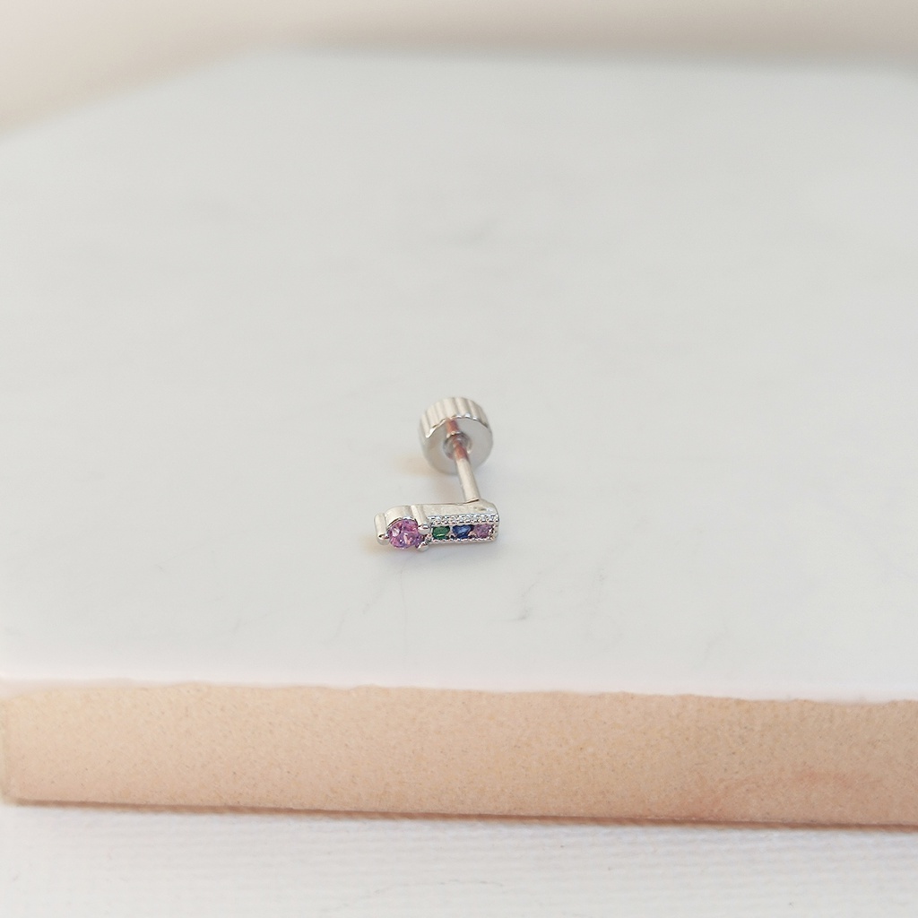 Pendiente Circonita Colores Plateado (Rosca)