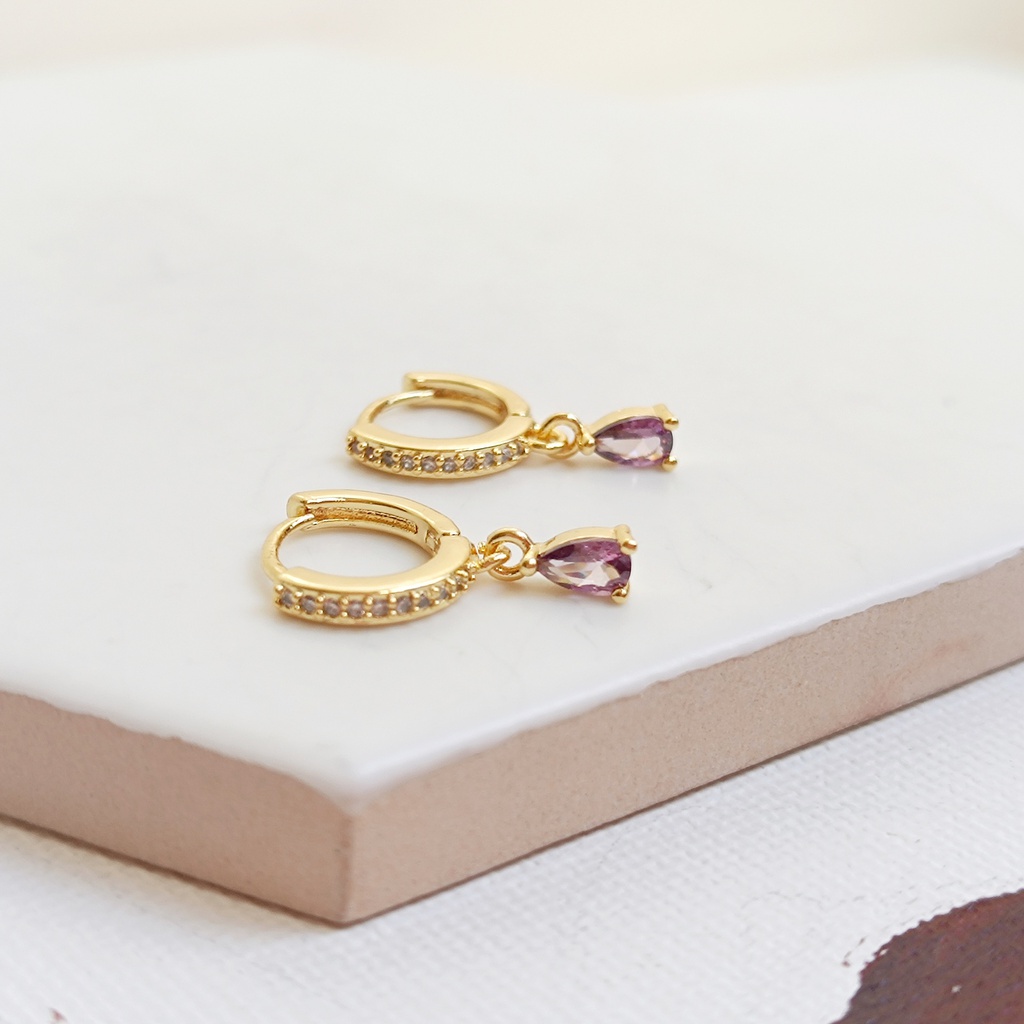 Pendientes Aritos  Circonitas Colgantes Dorado