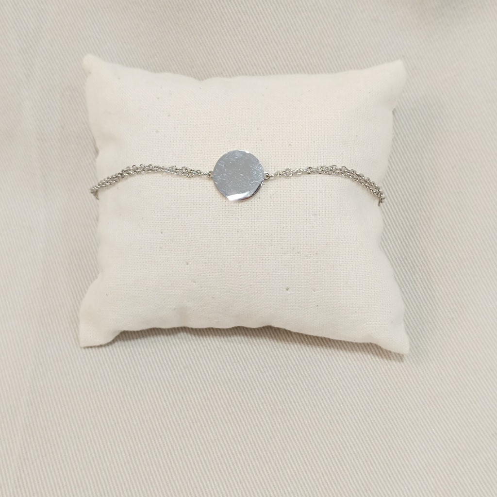 Pulsera Medalla Grabable Doble Cadena Plateada
