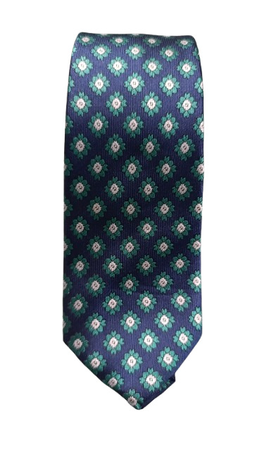 Corbata azul Oscuro Con Flores Aguamarina Y Blanco - Stroget