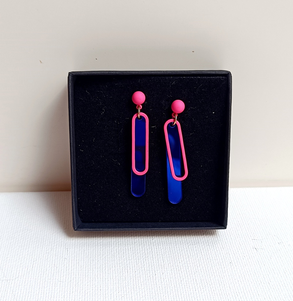 Pendientes Neón Forma Geo Rosa Azul