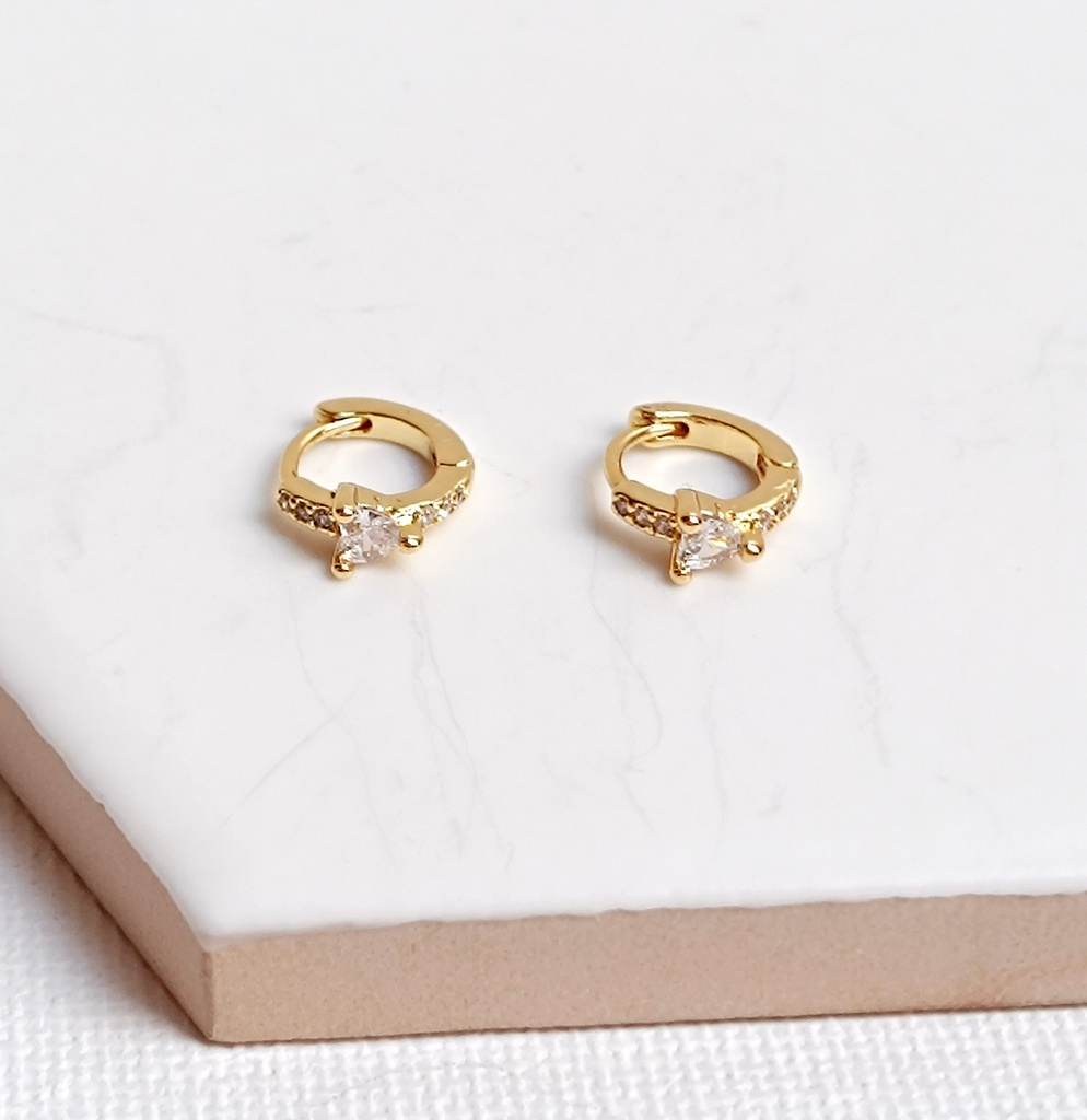 Mini Aros Circonitas Triángulo Dorado