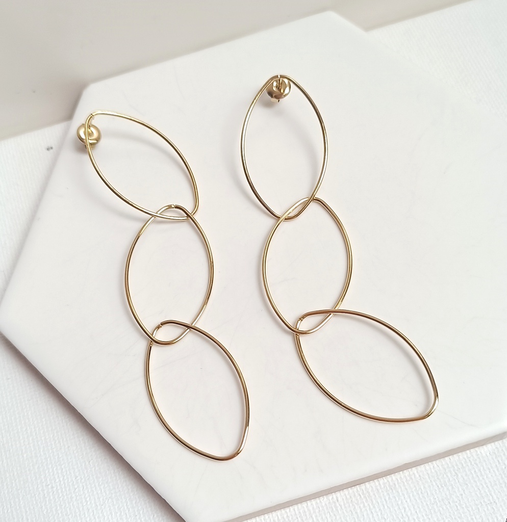 Pendientes Tres Óvalos Fino Dorado