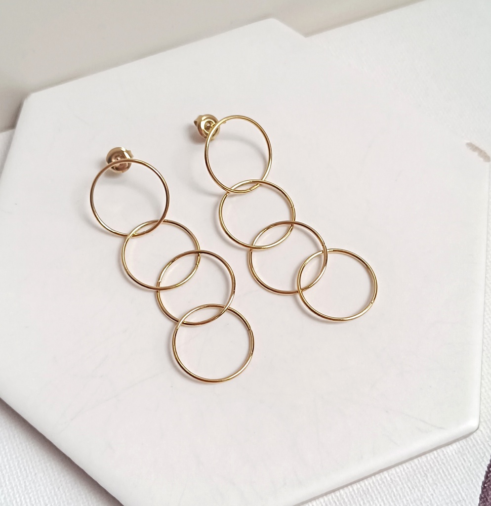 Pendientes Cuatro Círculos Fino Dorado