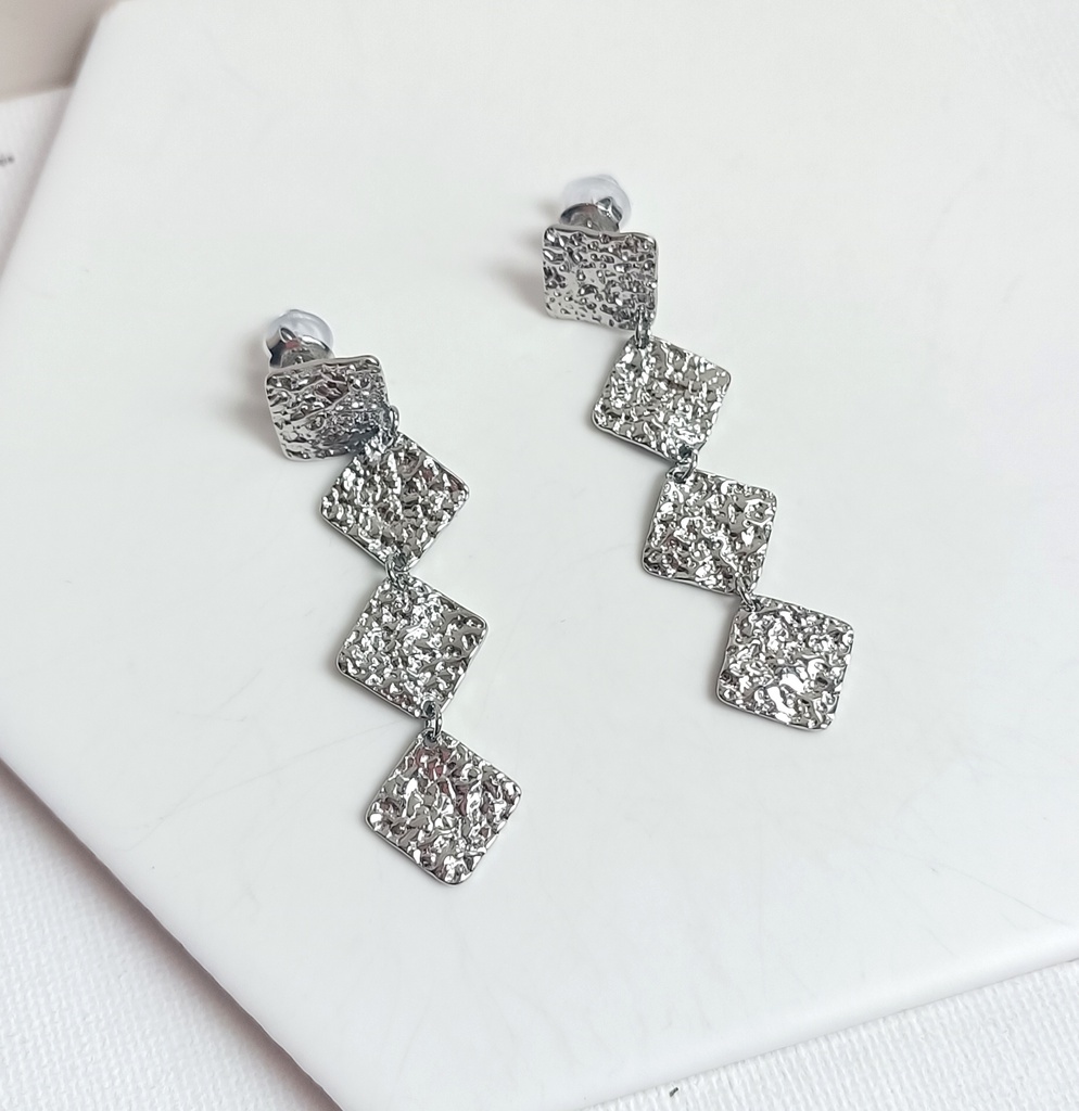 Pendientes Textura Cuatro Cuadrados Plateado