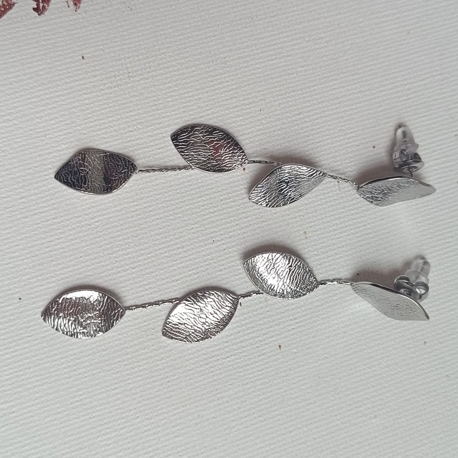 Pendientes Textura Hojas Plateado