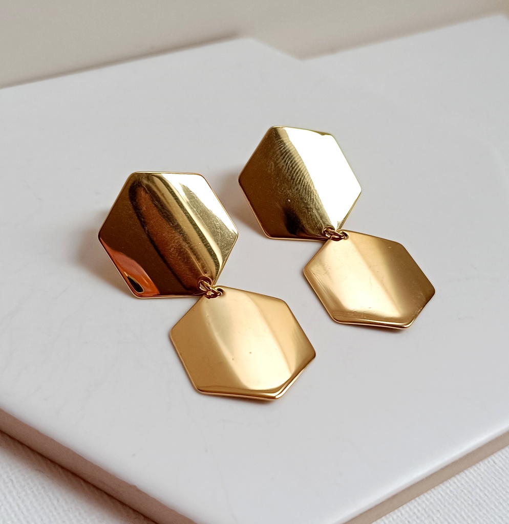 Pendientes Doble Hexágono Dorado