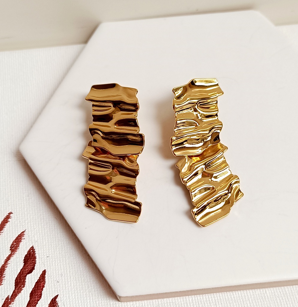 Pendientes Doble Rectángulo Textura Dorado