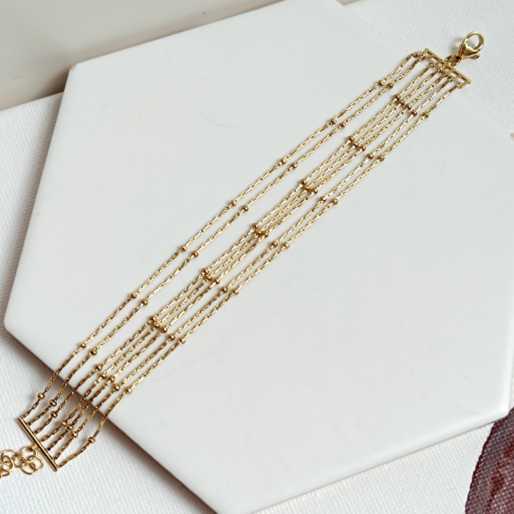 Pulsera Hilos Cadenita Con Bolita Dorado