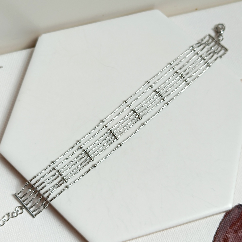 Pulsera Hilos Cadenita Con Bolita Plateado