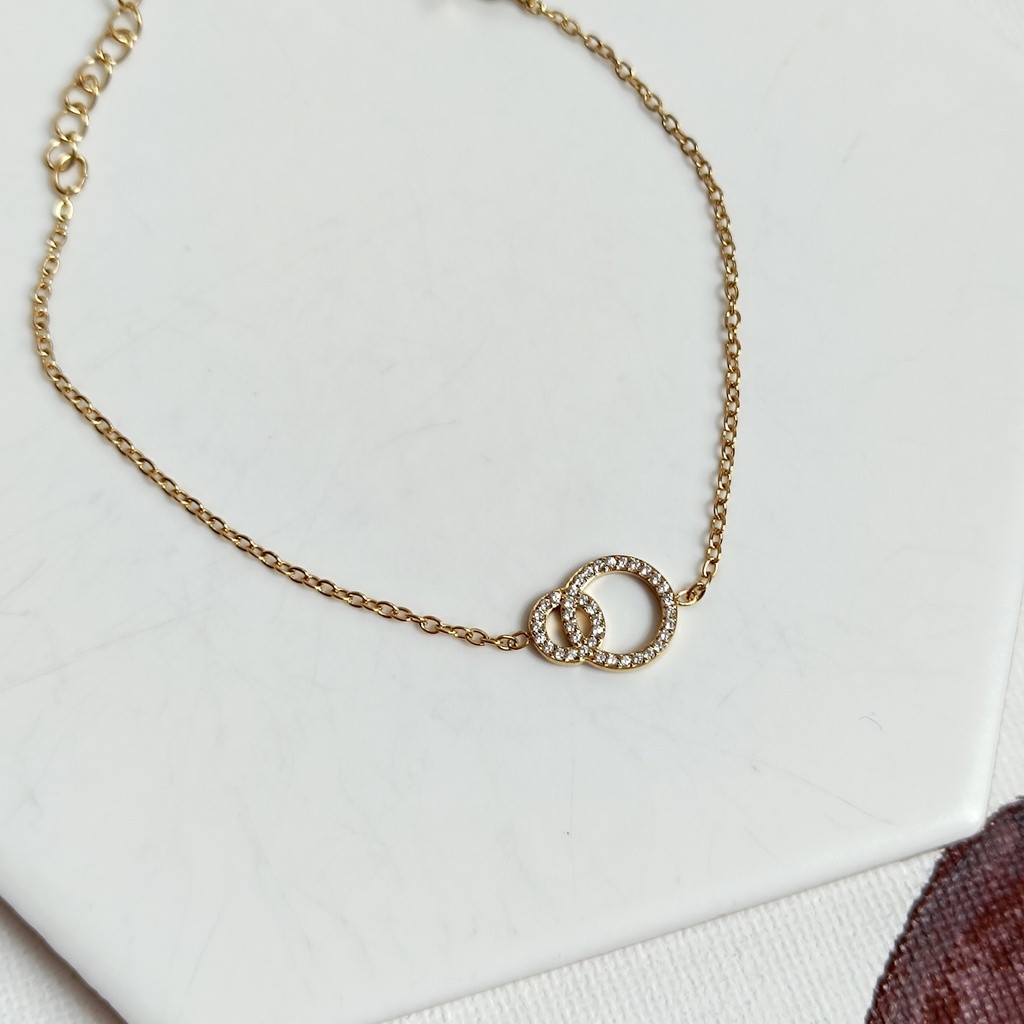 Pulsera Doble Círculo Circonita Dorado