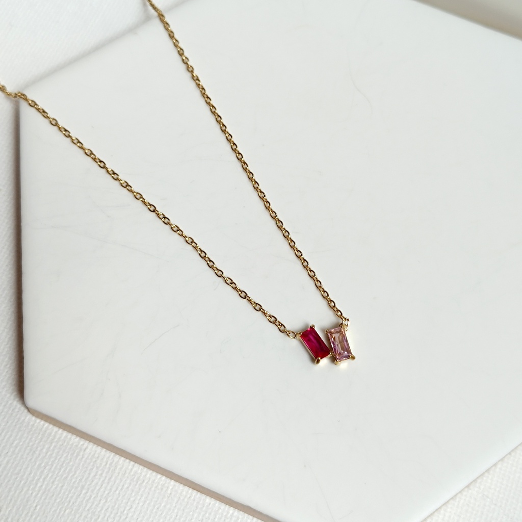 Collar Doble Rectángulo Circonita Dorado