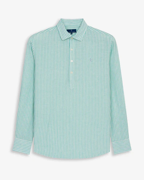 Polera Linen Stripes Aqua Dream - Harper &amp; Neyer