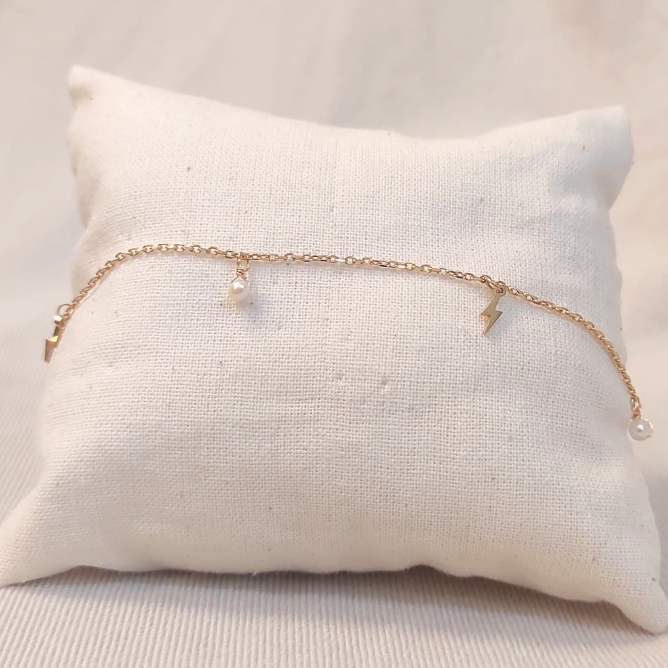 Tobillera Dorada Rayos y Perlas