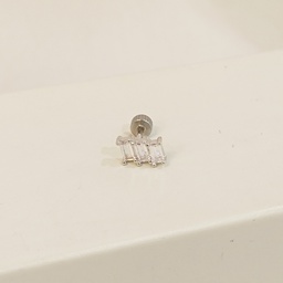 Pendiente Triple Cristal Rectangular Plateado (Rosca)