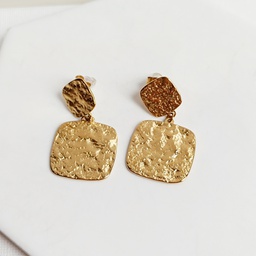 Pendientes Doble Cuadrados Textura Dorado