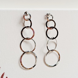 Pendientes Largos Círculos Ondas Plateado