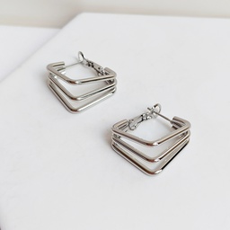 Pendientes Aro Triple Cuadrado Plateado