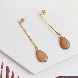 Pendientes Palito Con Gota Marrón Dorado
