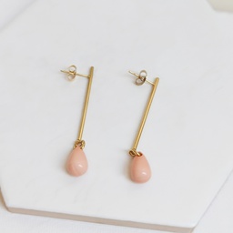 Pendientes Palito Con Gota Mini Rosa Dorado