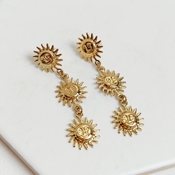 Pendientes Largos Triple Sol Dorado