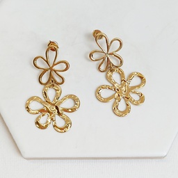 Pendientes Doble Flor Dibujo Dorado