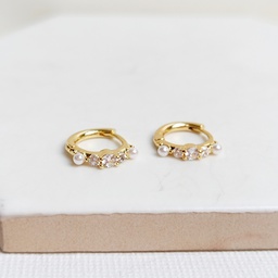 Pendientes Aritos  Perla Circonitas Dorado