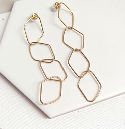 Pendientes Cuatro Rombos Fino Dorado