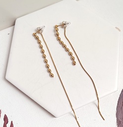 Pendientes Cadena Fina Con Bolitas Dorado