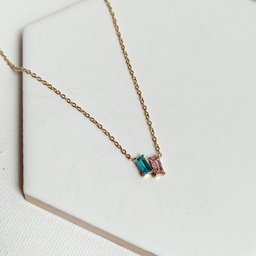 Collar Doble Rectángulo Circonita Dorado