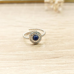 [PM25019] Anillo Rueda Azul Oscuro Plateado